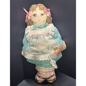 Vintage Handmade Cranston Doll Pillow 17'' Cloth Rag Blue Eyes
